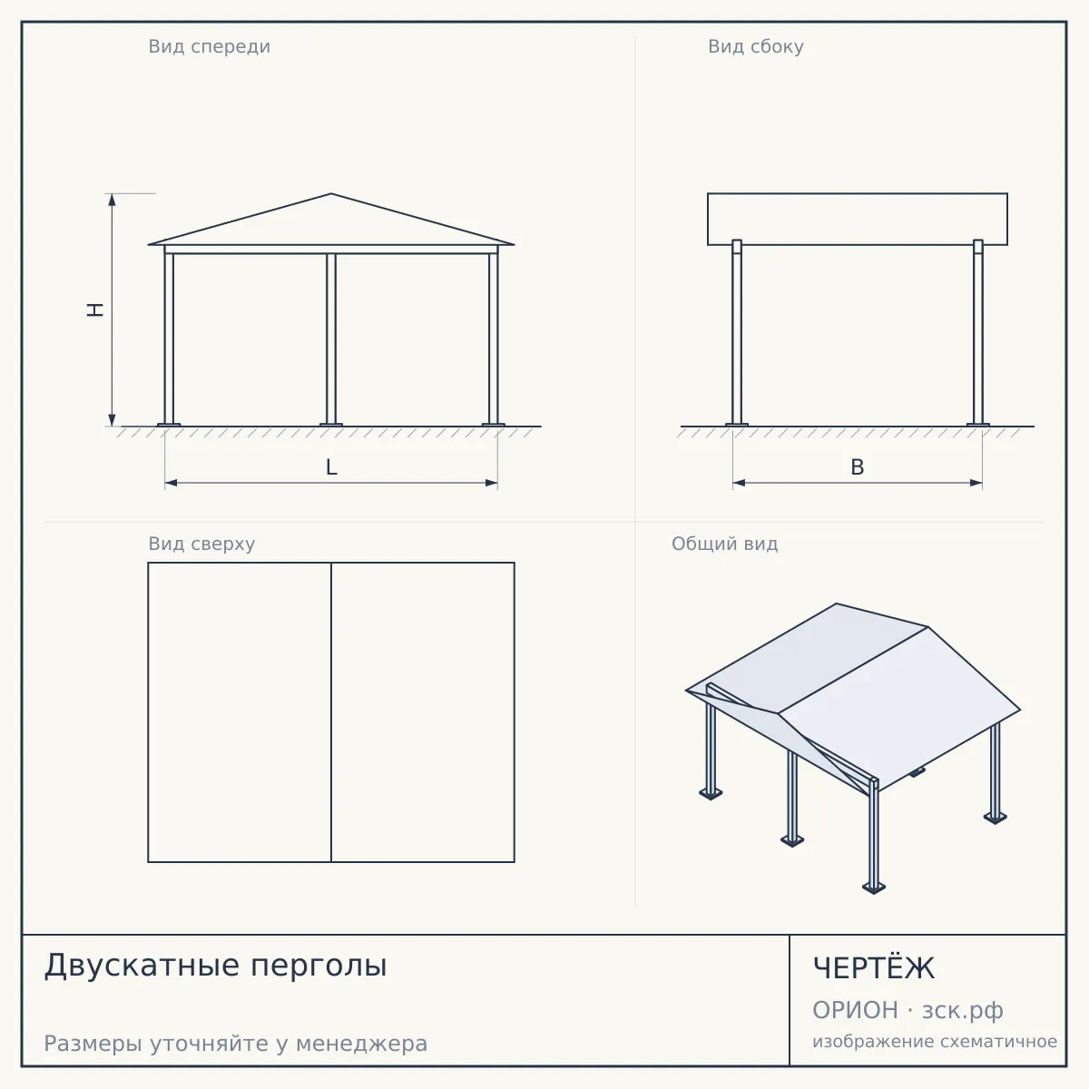 Двускатные перголы — чертёж
